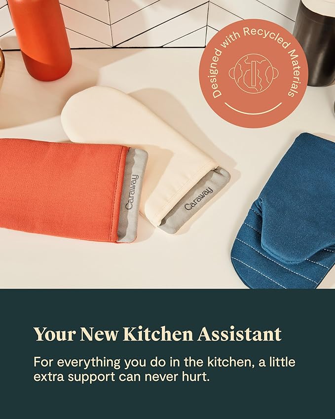 Caraway Oven Mitts - 100% Organic Cotton Oven Mitt - Double-Layer & Stain-Resistant Stitching - Safe Handling of Hot Kitchenware - Set of 2 - Navy