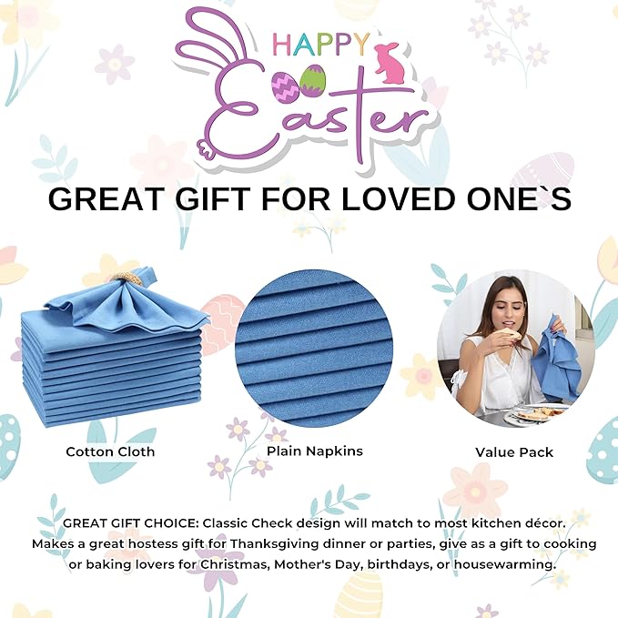 Homidate Cotton Dinner Napkins Set of 12 – 18x18 Light Blue – Machine Washable Fabric Napkins Ideal for Weddings, Thanksgiving, Christmas & Everyday Dining