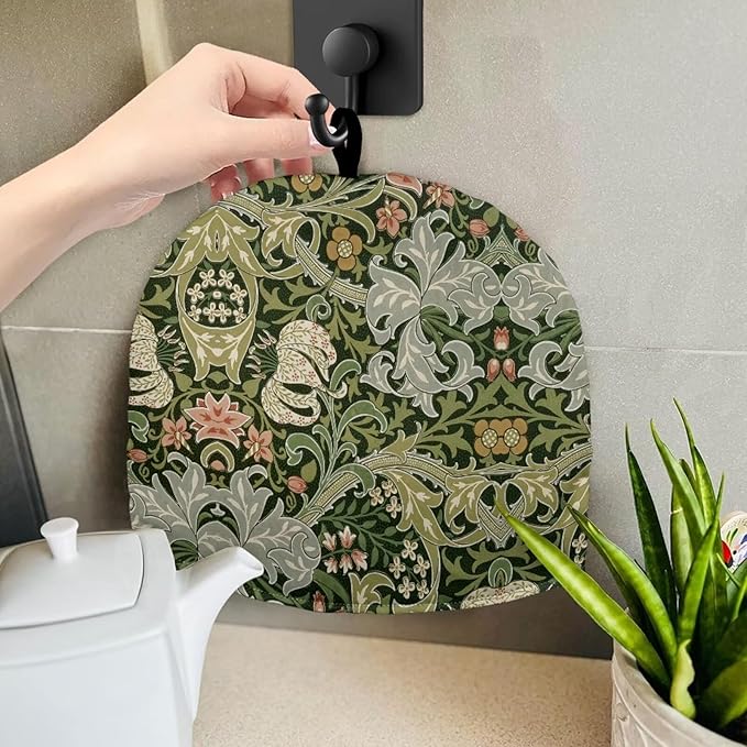 Tea Cozy for Teapots with Handle, William Morris Pattern Golden Lily Dust Insulated Cover, Hanging Fold-Up Design, Suitable for Kitchen and Living Room Table Decoration