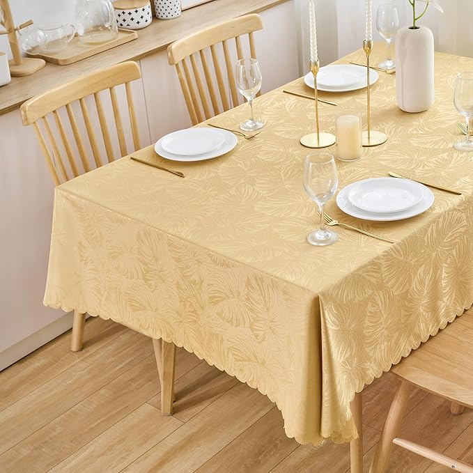 Rectangle Tablecloth Jacquard Golden Table Cloths Waterproof Washable Leaves Soft Woven Fabric Farmhouse Table Cover for Kitchen Dining Outdoor Birthday Party Banquet Decor (60x120In)