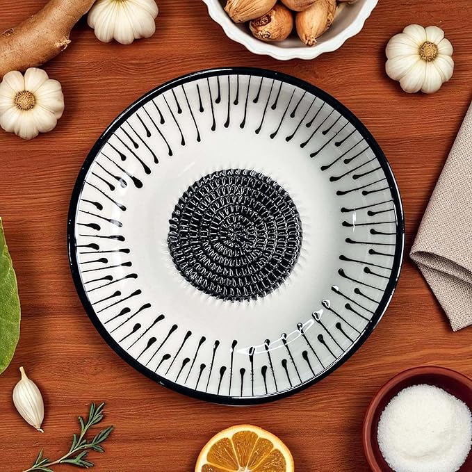 Ceramic Grater Bowl, Garlice Grater Plate, Handmade Ginger Grater, Mincer Bowl for Cheese &Vegetables, Ceramic Decorative Mincer, Hand Dish for Garlic (Black Drops)