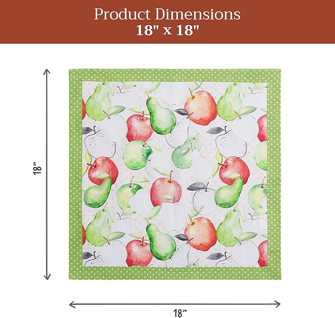 Maison d' Hermine Cloth Napkins Set of 4 100% Cotton Everyday Reusable Square Napkins Cloth Washable Dinner Party Wedding Restaurant Valentines Day Decorations Spring/Summer(Apples & Pears, 18" x 18")