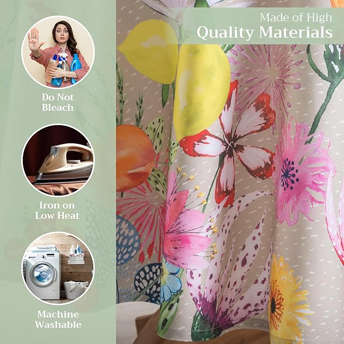 Maison d' Hermine Table Cloth Round Table 100% Cotton 69 Round Inches Tablecloth Reusable Decorative for Dining Room Farmhouse Home Valentines Day Decorations Spring Summer - Jardin D'Ete - Fog