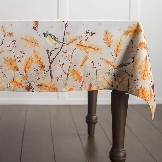 Maison d' Hermine Table Cloth Rectangle Table 100% Cotton 60 x 108 Inches Fall Tablecloth Reusable Everyday Use for Thanksgiving Christmas Decorations Dining Farmhouse Party (Oak Leaves)