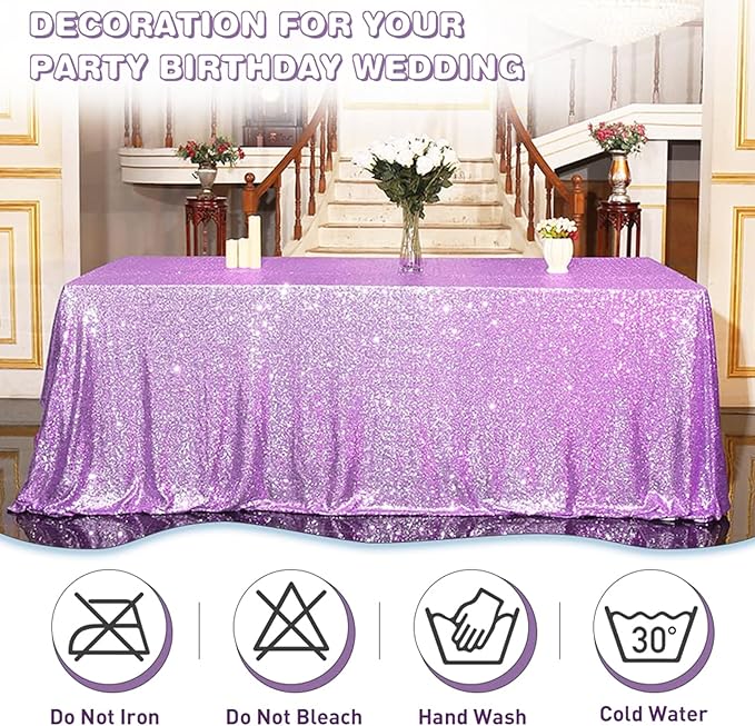 Eternal Beauty Lavender Tablecloth, 90x156 Inch Sequin Rectangle Table Cover for Cake Dessert Exhibition Party Birthday Events