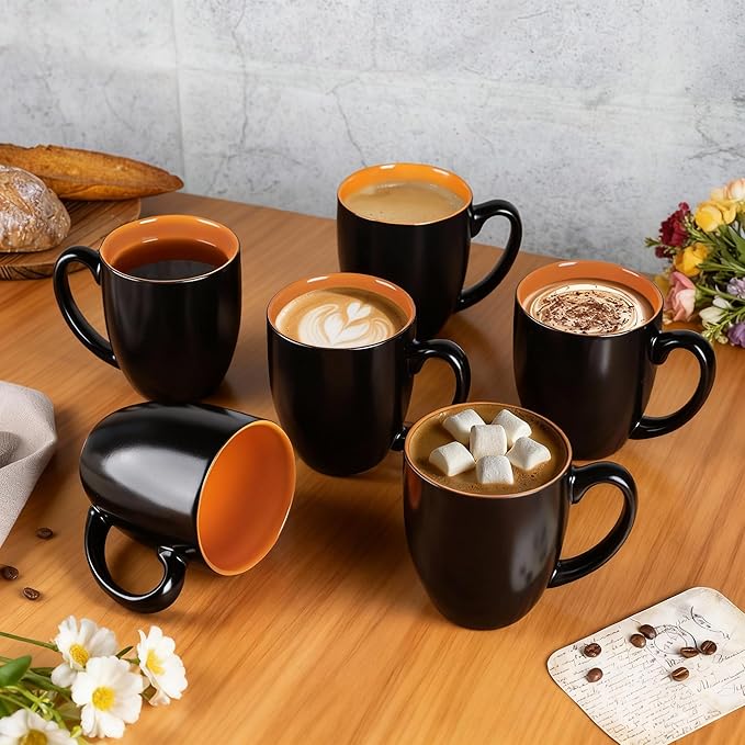 GBhome 16oz Coffee Mugs Set of 6, Large Ceramic Coffee Mugs for Man, Woman, Dad, Mom, Modern Coffee Mugs Set with handle for Tea/Latte/Cappuccino/Milk/Cocoa. Dishwasher&Microwave Safe,Orange