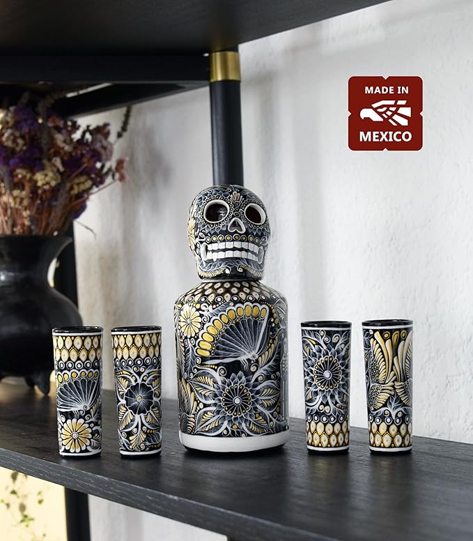 Hand-painted Decanter Set with Shot Glasses and Mexican Sombrero, Personalized Tequila Decanter, Tequila Gift (Special Edition Set)