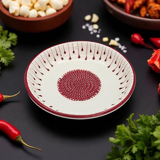 Ceramic Grater Bowl, Garlice Grater Plate, Handmade Ginger Grater, Mincer Bowl for Cheese &Vegetables, Ceramic Decorative Mincer, Hand Dish for Garlic (Red Drops)