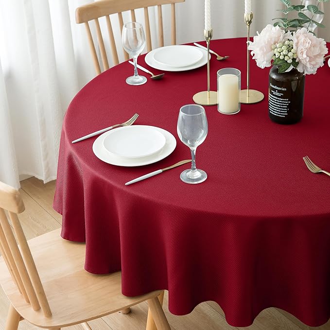 Biscaynebay 6 Pack Textured Fabric Round Tablecloths 60", Red Water Resistant Tableclothes Small Circle Folding Table Covers Linen for Dining, Kitchen, Wedding, Parties etc Machine Washable