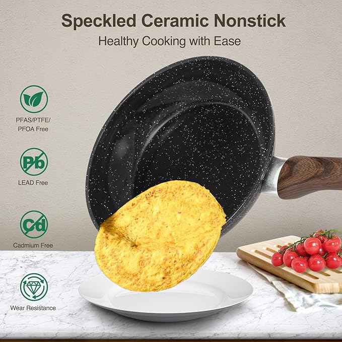 Pots and Pans Set Non Stick, 12pcs Black Ceramic Cookware Set, Non-toxic Induction Cookware Kitchen Cooking Set, PFAS and PFOA Free