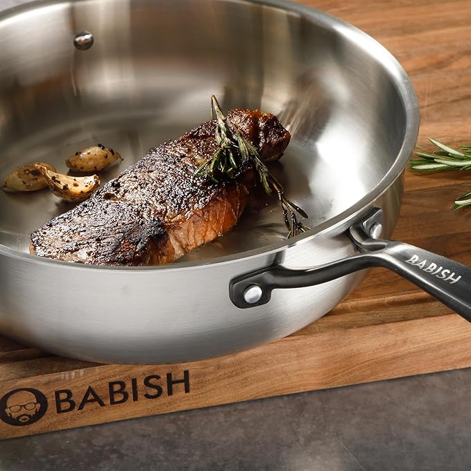 Babish 10-Piece Professional Tri-Ply Non-Toxic Pots and Pans Cookware Set – Durable, Even Heat Distribution