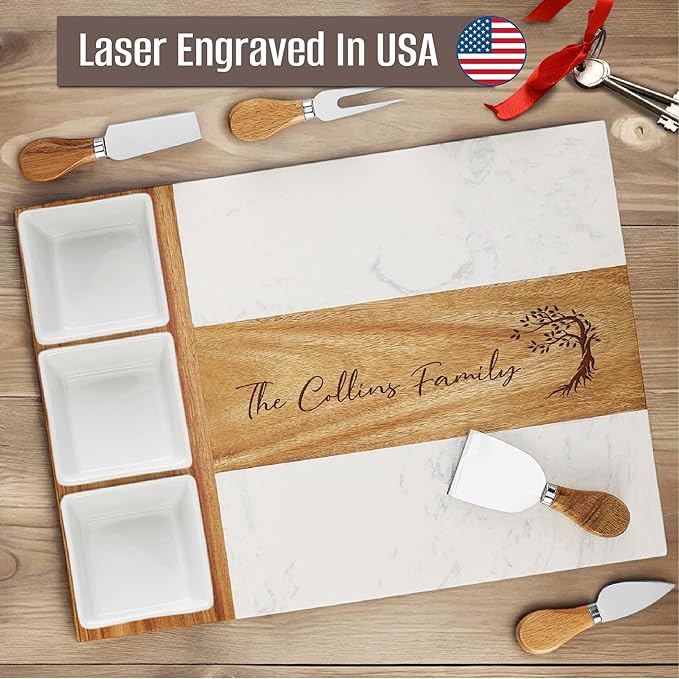 Personalized Charcuterie Board Set, Realtor Closing Gift, Custom Engraved Marble Wood Cheese Board, Real Estate Agent Gift, Housewarming Gift for Buyers, Cheese Platter Serving Board, Gift Ready Box