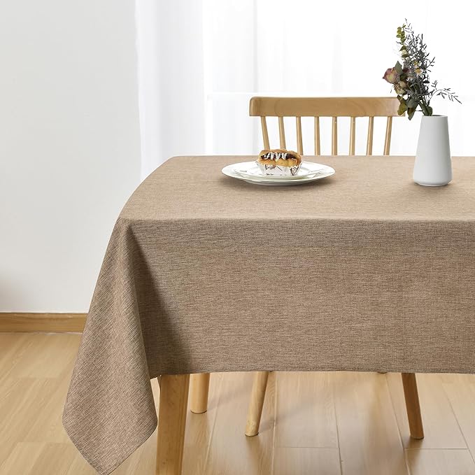 JIUZHEN Rectangle Table Cloth Faux Linen Farmhouse Tablecloth Wrinkle and Stain Resistant Decorative Fabric Table Cover for Kitchen, Dining Room, Parties and Camping, Khaki, 54 x 80 Inch