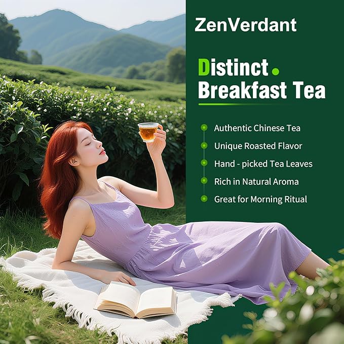 ZenVerdant Unique Breakfast Tea Blend - 3 Premium Wuyi Rock & Black Teas, Loose Leaf, Resealable Pouch | Floral Aroma, Caramel Sweet Aftertaste, Smooth Non-Bitter, 3+ Steeps