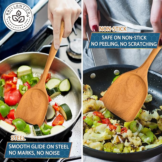 Wooden Kitchen Utensil Set of 4, Natural Wood Spoons and Spatulas, Non Toxic Eco Friendly Durable Wooden Turner and Spatula Set for Cooking. Perfect kitchen cooking utensils.