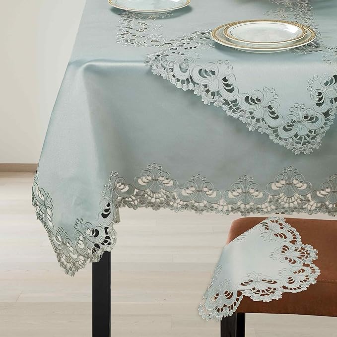 Decozen Gray Table Cloth - Rectangle Lace Linen Tablecloth Intricate Cutouts Embroidery for Kitchen Dining Room Table Home Decor Wedding Receptions - 60 x 120 inches - The Creola Collection
