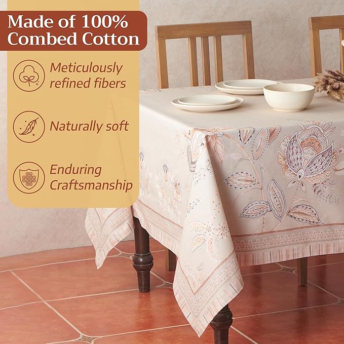 Maison d' Hermine Premium Table Cloth Rectangle Table 100% Combed Cotton 140 x 70 Inches Tablecloth Reusable Decorative for Dining Room, Farmhouse, Home, Party, Festive & Wedding - Society Florals