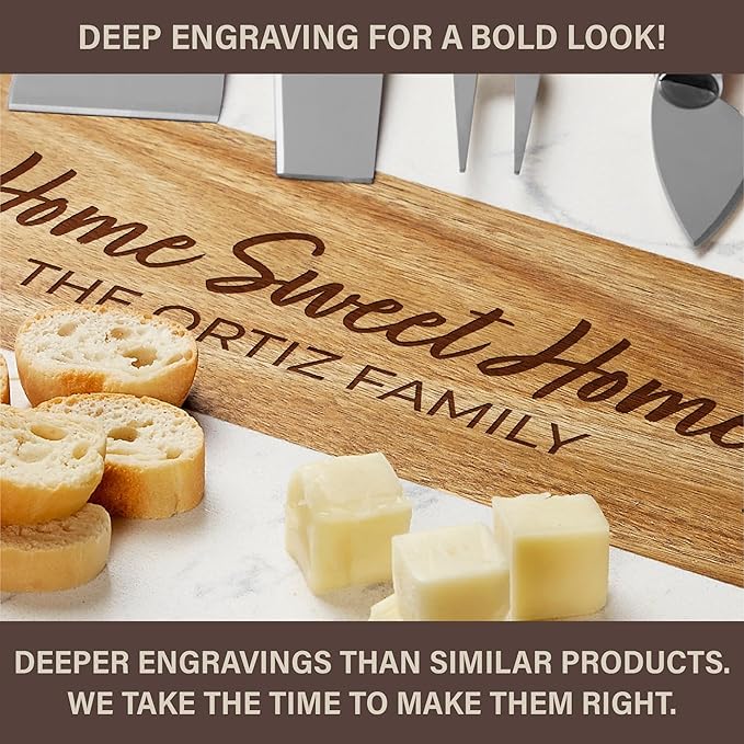 Personalized Charcuterie Board Set, Housewarming Gift for New Home, Custom Engraved Marble Wood Cheese Board, Realtor Closing Gift, New Apartment & First Home Gift for Couples and Friends