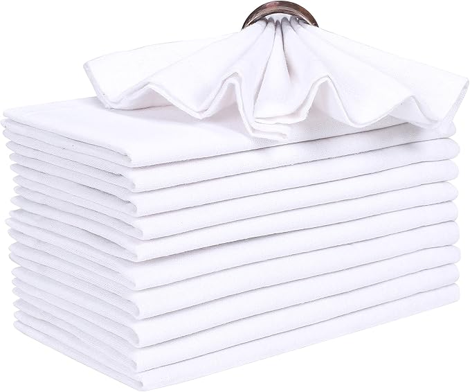 Lightnpro Cotton Euck Dinner Napkins Set of 12, Hemstitched Dinner Cloth Napkins with Metred Corners, Washable and Reusable for Dining, Parties, Weddings, Holiday & Everyday Use - 17x17 Inch White