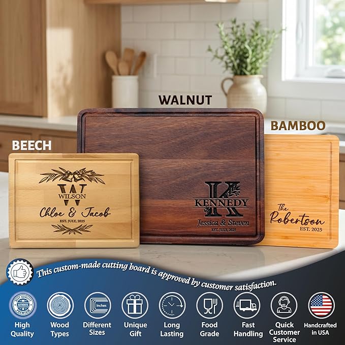 Personalized Cutting Board – Custom Engraved Wood Cutting Board for Couples, Wedding, Anniversary, Christmas, Housewarming, Valentine Day Gifts – Meaningful Gift for Mom, Dad, Parents & Grandpa