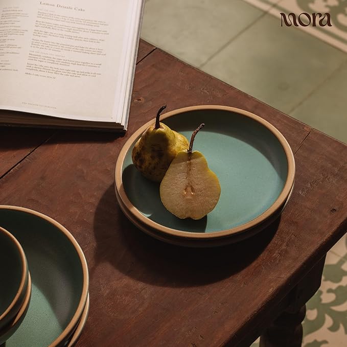 MORA Medium Plates Set of 4, 8.5 inch Ceramic Pottery Salad Plates - Microwave, Oven and Dishwasher Safe - Iris