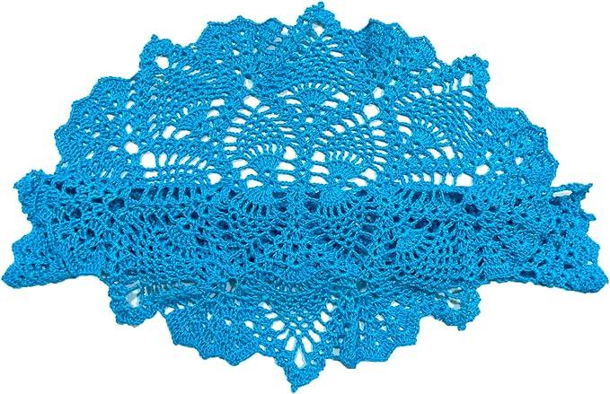 BIBITIME Lace Tablecloth Doily Handmade Crochet Placemat Women Vase Mat Kitchen Table Runner (2PCS- 18 in to 20 in, Bright Lake Blue)