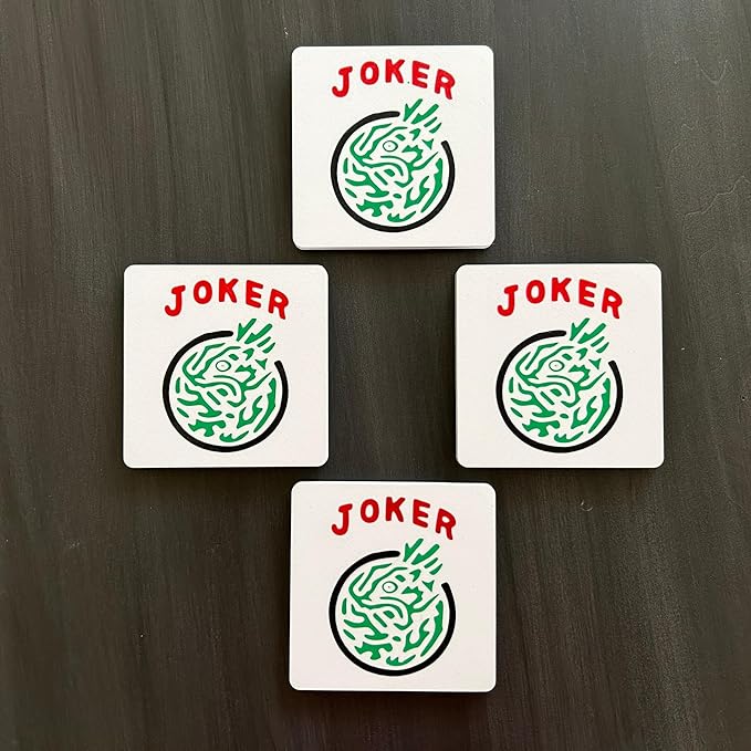 Mahjong Joker Drink Coasters, Mahjong Gift, Mah-Jongg Table Game, Tournament with Friends (Set of 4) Birthday/Hostess Durable and Stylish