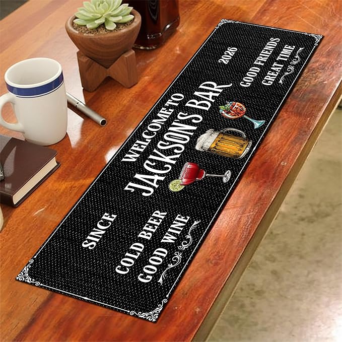 THUYPT Personalized Bourbon Bar Mat for Countertops, Runner Bar Mat Bar Kitchen Accessories, Home Bar Men Cave Decor, Home Table Decor Place Mats