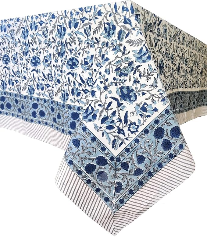 ATOSII Jodhpur 100% Cotton Square Tablecloth, Handblock Floral Print Linen Table Cloth for Kitchen I Dining Table I Tabletop I Parties I Wedding I Spring/Summer (60 X 60 Inches)