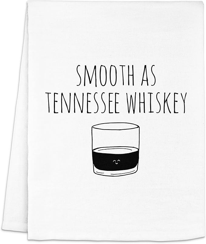 Funny Dish Towel, Smooth As Tennessee Whiskey Flour Sack Kitchen Towel, Sweet Housewarming Gift, Farmhouse Kitchen Decor, White or Gray (White)