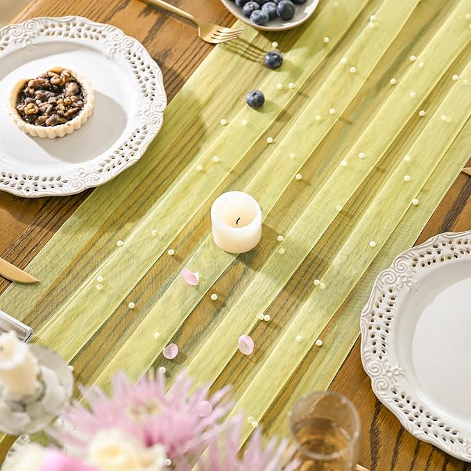Artoid Mode Pearl Yellow Gauze Table Runner 59x120 Inch , Seasonal Sheer Kitchen Dining Holiday Wedding Birthday Baby Shower Table Decor for Home Party