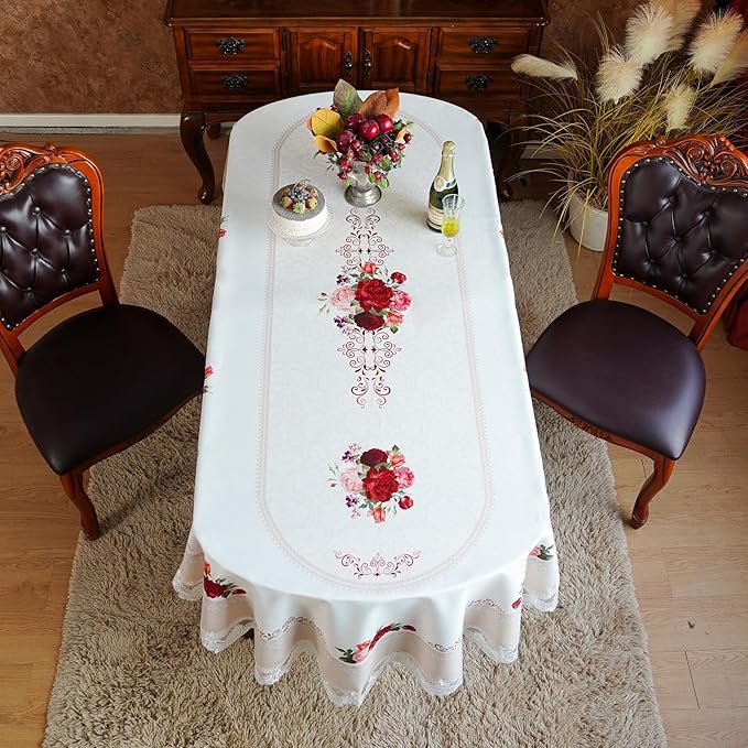 SUTAVIA Oval Lace Table Cloth Farmhouse Table Cover Classic Antique Flower Decor Macrame Tablecloth Vintage Decoration for Home Holiday Party Dining Table (Offwhite, Oval, 52"x70")