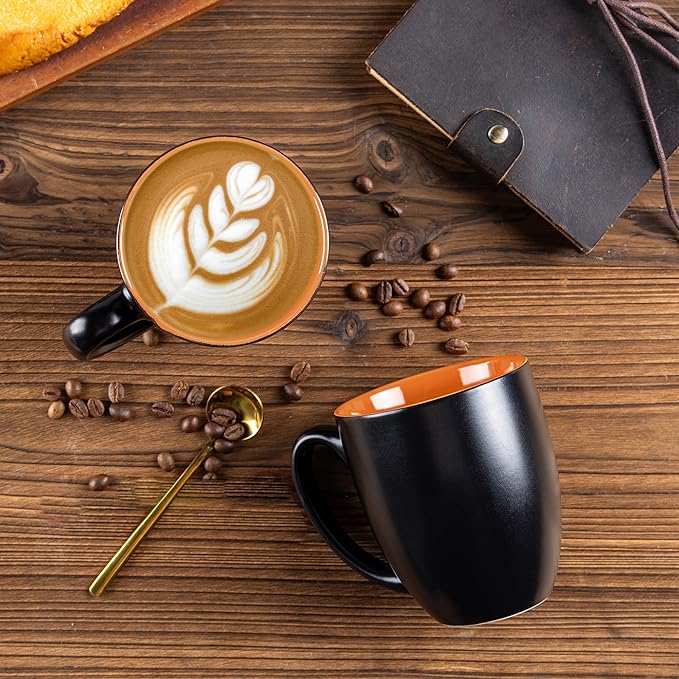 GBhome 16oz Coffee Mugs Set of 6, Large Ceramic Coffee Mugs for Man, Woman, Dad, Mom, Modern Coffee Mugs Set with handle for Tea/Latte/Cappuccino/Milk/Cocoa. Dishwasher&Microwave Safe,Orange