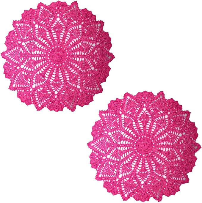 BIBITIME Lace Tablecloth Doily Handmade Crochet Placemat Women Vase Mat Kitchen Table Runner (2PCS- 18 in to 20 in, Rose)