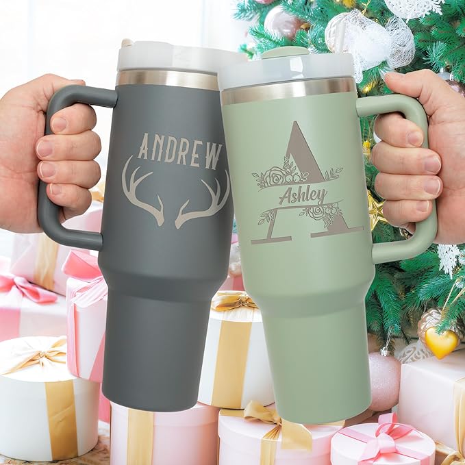 Ships Next Day, Personalized Tumblers 40 Oz with Names, Custom Stainless Steel Tumbler and Travel Coffee Mug with Lid and Straw, Lid and Straw Engraved Cups for Gifts or Everyday Use by Foma Family
