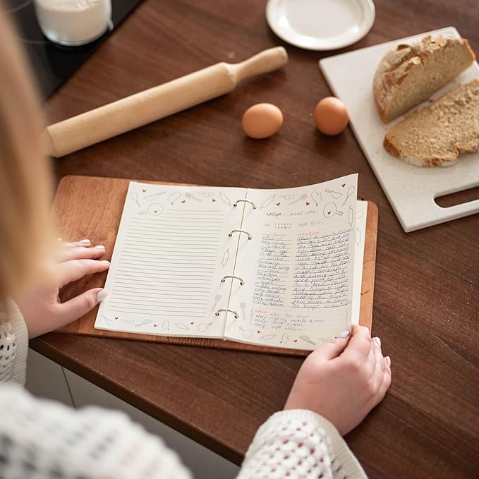 ENJOY THE WOOD Personalized Recipe Book Binder - Wooden Blank Family Cookbook Journal to Write in Your Own Recipes - Customized Recipe Binder, Recipe Books to Write in Hardcover (Large (A4), Tomatoes)