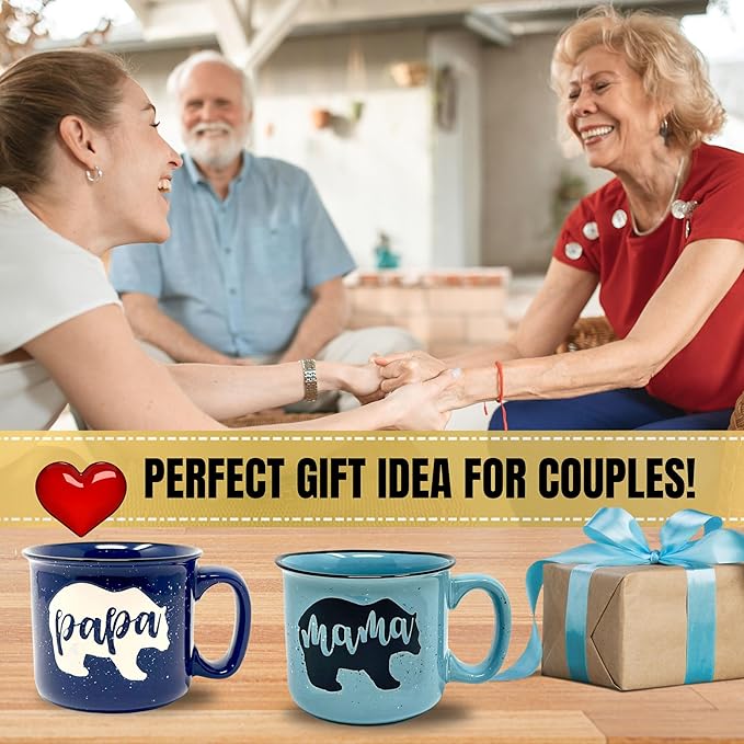 Large Mama Bear & Papa Bear 15 oz Coffee Mug Gift Set - Cute Coffee Cup Set for Men and Women - Unique Fun Gifts for Parents, Couples, Grandparents for Birthdays, Mother's Day, Father's Day, Christmas
