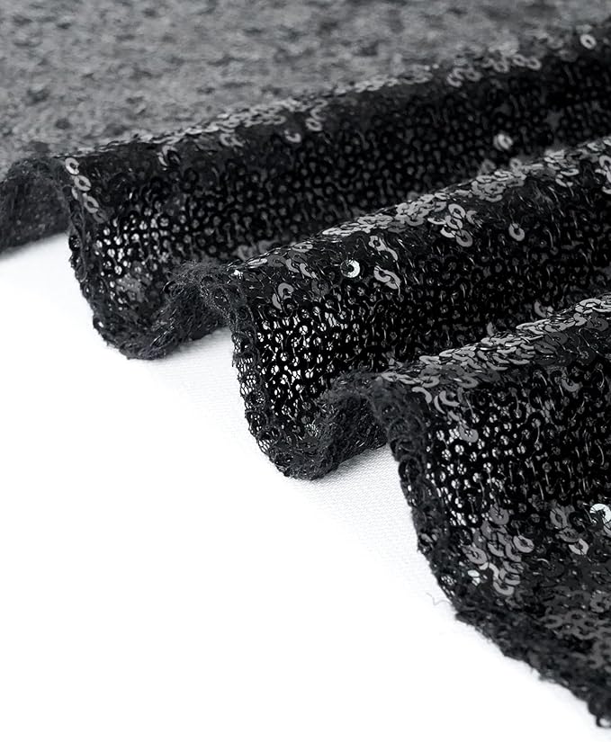 Eternal Beauty Black Tablecloth, 90x132 Inch Sequin Rectangle Table Cover for Cake Dessert Exhibition Party Birthday Events