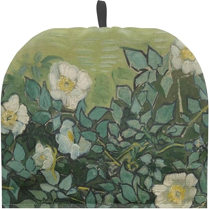 Tea Cozy for Teapots with Handle, Wild Roses Print Vintage Oil Painting Style Dust Cover, Hanging Fold-Up Design, Suitable for Kitchen and Living Room Table Decoration
