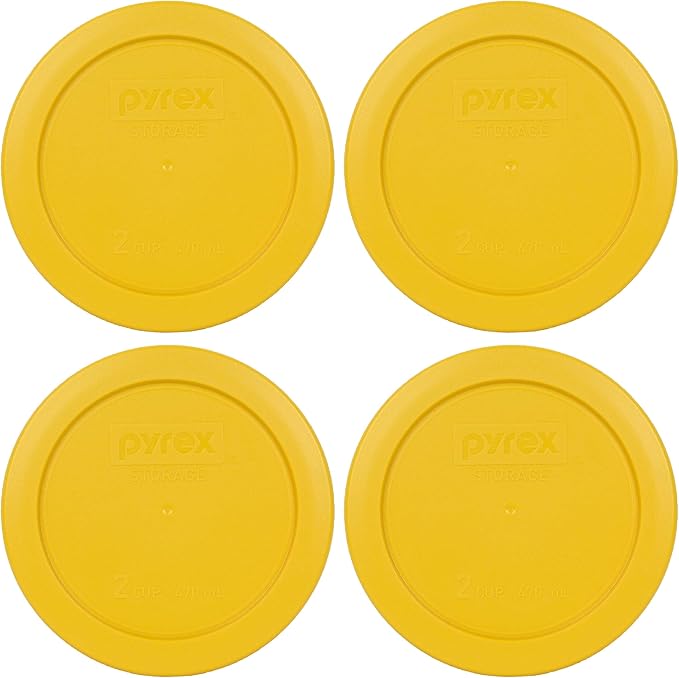 Pyrex 7200-PC 2-Cup Butter Yellow Food Storage Replacement Lid (4-Pack) - Made in USA