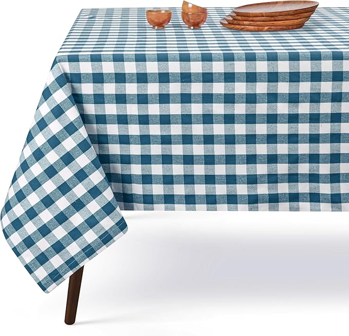 Gingham Buffalo Check 52"x70" Tablecloth 100% Cotton Washable Rustic Rectangle Table Cover Decorative for Gifts, Dining, BBQ, Buffet Parties & Camping - Teal