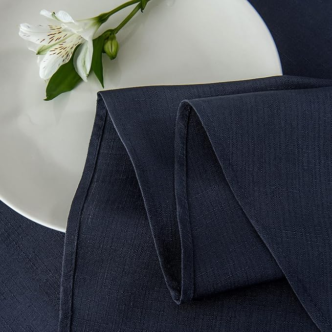 maxmill Round Linen Looking Textured Tablecloth Spill-Proof Wrinkle Free Soft Jacquard Table Cloth for Circular Table Cover, for Dining Room Buffet Banquet Parties Holiday Dinner, 70 Inch Navy Blue