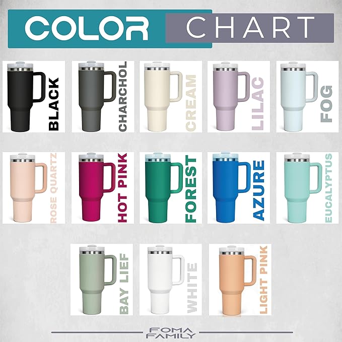 Ships Next Day, Personalized Tumblers 40 Oz with Names, Custom Stainless Steel Tumbler and Travel Coffee Mug with Lid and Straw, Lid and Straw Engraved Cups for Gifts or Everyday Use by Foma Family
