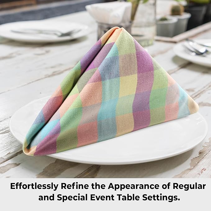 Urban Villa Cloth Napkins Set of 12 20x20 Inches 100% Cotton Napkins Cloth Washable Soft Durable Reusable Absorbent Table Dinner Napkins Cloth for Hotel Lunch Restaurant Weddings Parties-Easter Checks