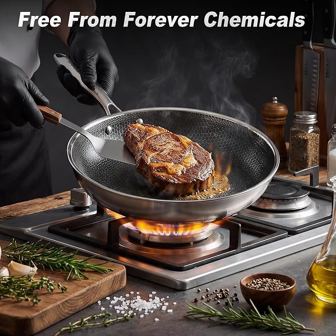11 Inch Non-Stick Frying Pan Tri-Ply Stainless Steel Pan with Stay-Cool Handle Oven & Dishwasher Safe For Induction, Ceramic & Gas Stovetops
