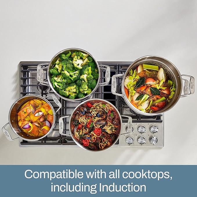 All-Clad Stockpot 8 qt Stainless Steel Multipot With Insert & Lid, Stainless Steel Pot, Induction, Oven Broiler Safe 600F Skillet, Professional Cookware, Silver