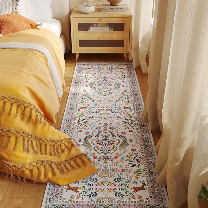Rugcomf Runner Rug Washable Kitchen Runner 2'6''x8' Runner Rug for Entryway Indoor Floral Non-Slip Soft Carpet Runner for Hallways, Kitchen, Laundry, Bedroom, Bathroom(Colorful)