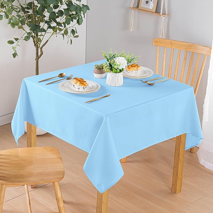 Hiasan 60 X 60 Inch Square Textured Tablecloth - Waterproof Spillproof Antiwrinkle Jacquard Table Cloth for Kitchen and Dining Dinner, Outdoor Picnic, Holiday and Parties, Light Blue