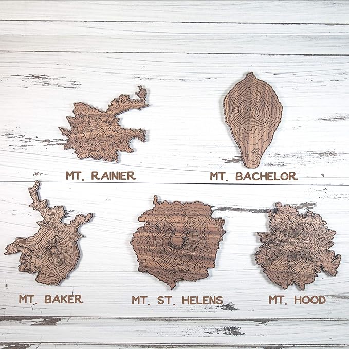 Pacific Northwest Wooden Coasters | Mt. Rainier, Mt. Hood, Mt. Baker, Mt. Bachelor and Mt. St. Helens | Coasters Made Using Real Walnut Wood in the USA [coasters]