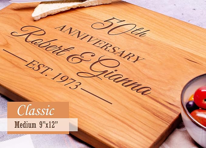 Personalized Wood Cutting Board Handmade in USA – Best Serves as Chopping board, Charcuterie board, Cheese board – Unique Wooden 50th Wedding Gift for Couple, 50th Couple Gift